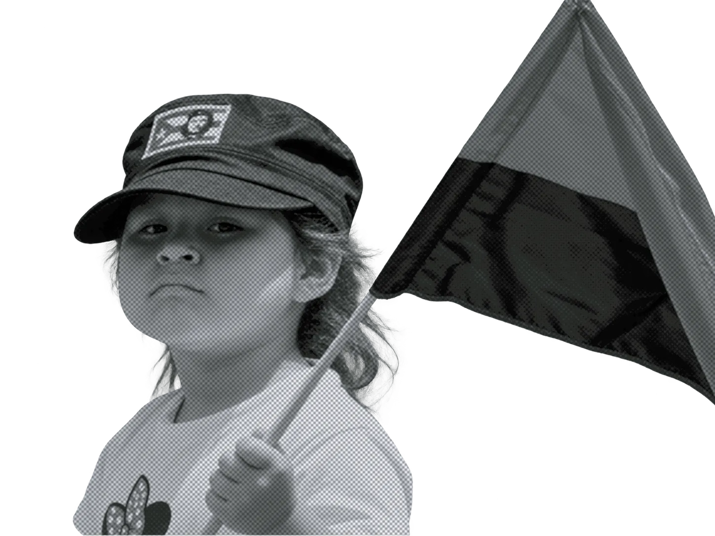 Una niña con gorra sostiene una bandera